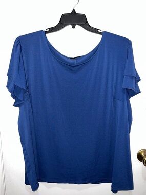 Women’s Blue Short Sleeve Ruffle Top